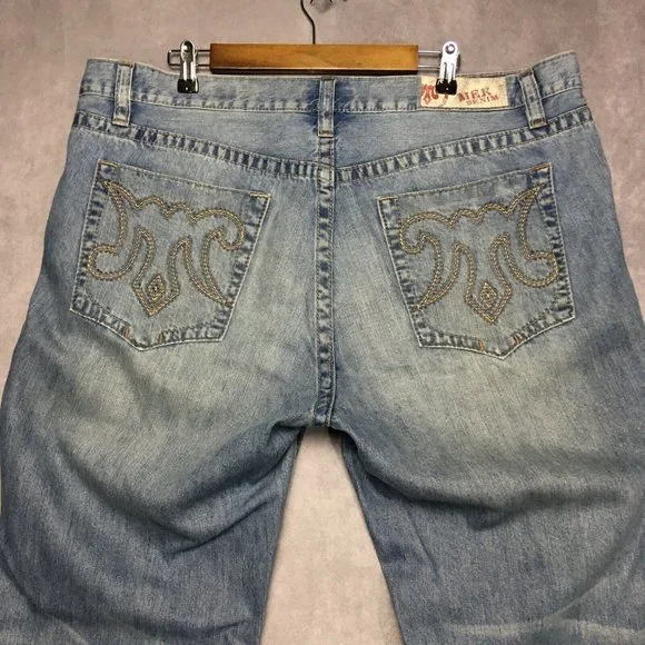 MEK Mens Chicago Boot Cut Blue Jeans size 40x34 Button Fly Cotton Denim Buckle - Picture 1 of 15